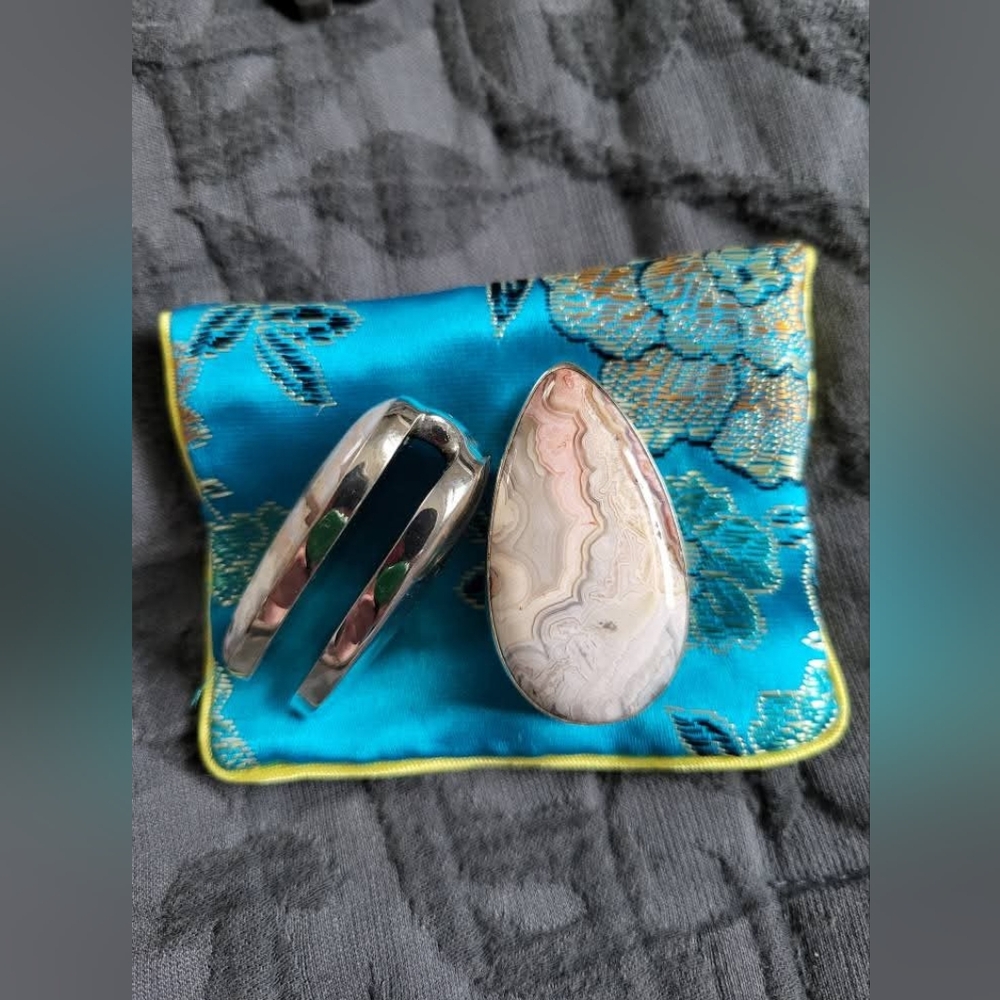 SOLD Diablo Organics Lace Agate Teardrop Shield Ear Weights